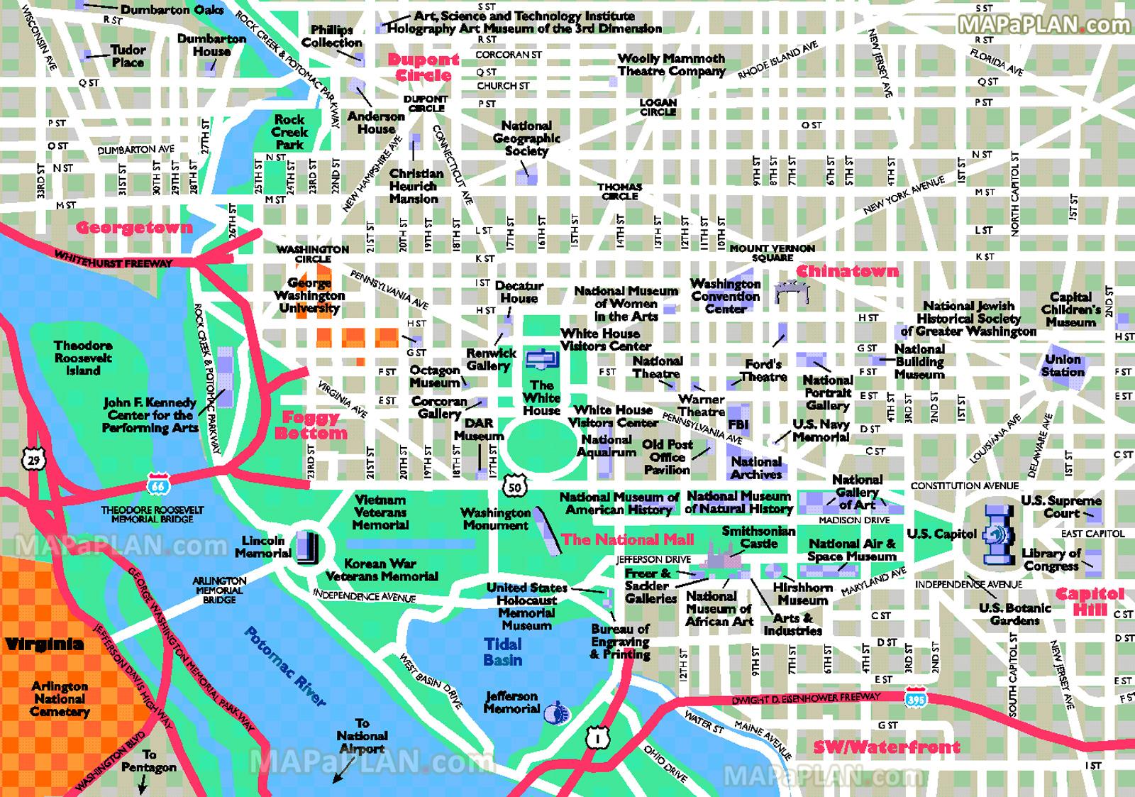 Округи вашингтона. Туристическая карта Вашингтона. Washington DC на карте. Washington DC достопримечательности карта. Карта Вашингтона с достопримечательностями.