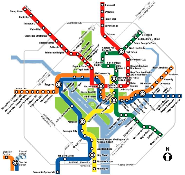 Вашингтон метро DC карті