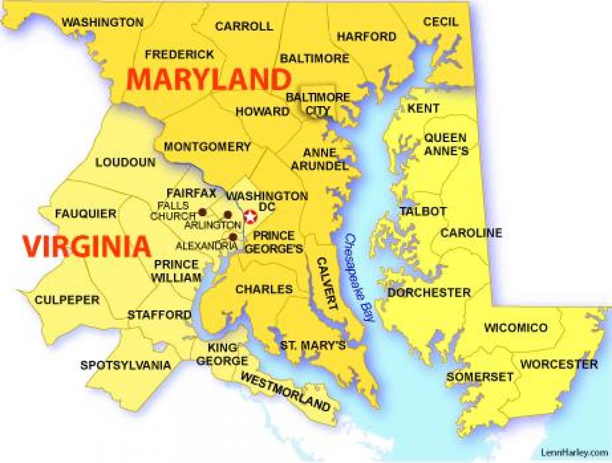 карта Меріленд, Вірджинія і Вашингтон, округ Колумбія