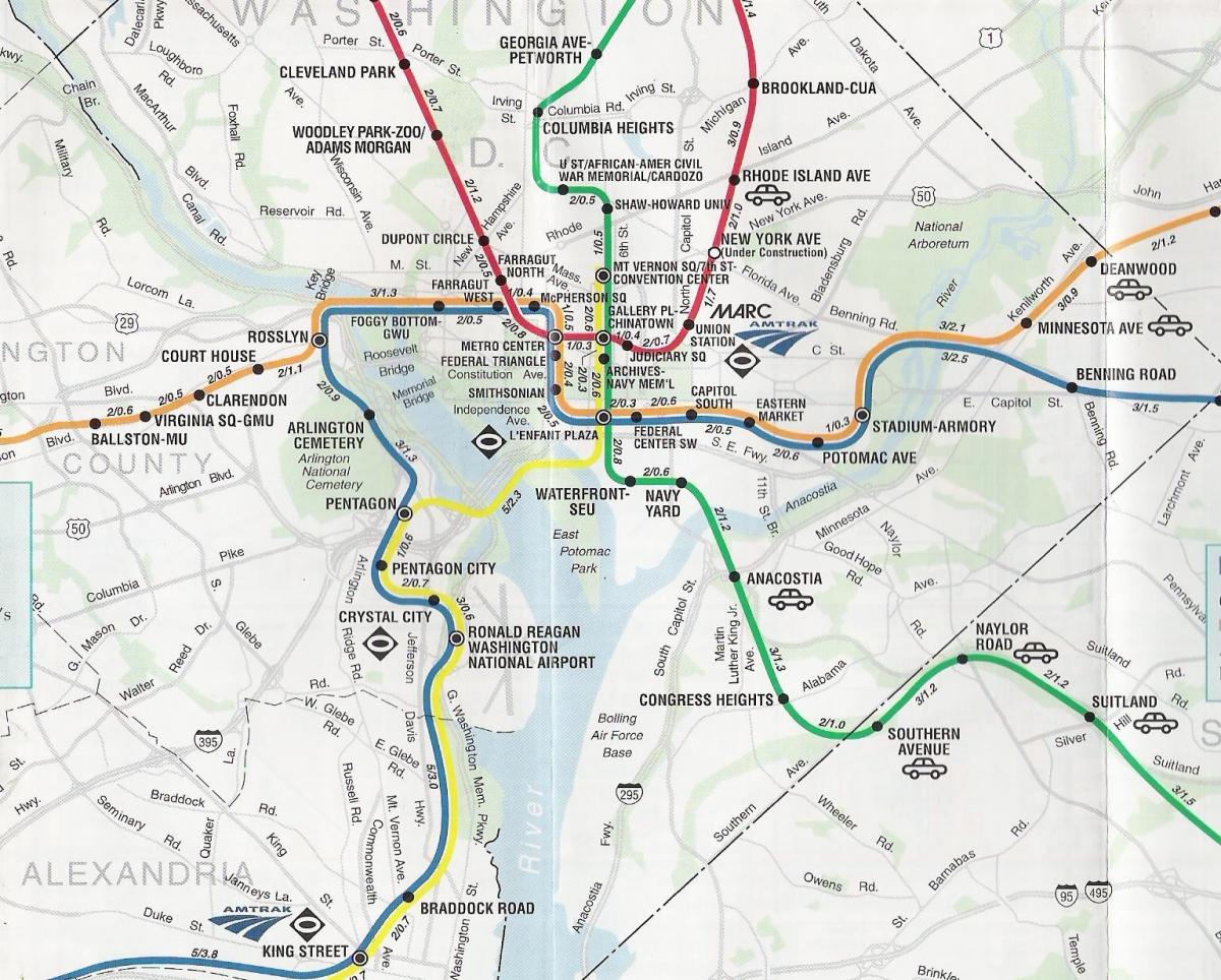 вулиця Вашингтона DC карту зі станціями метро 