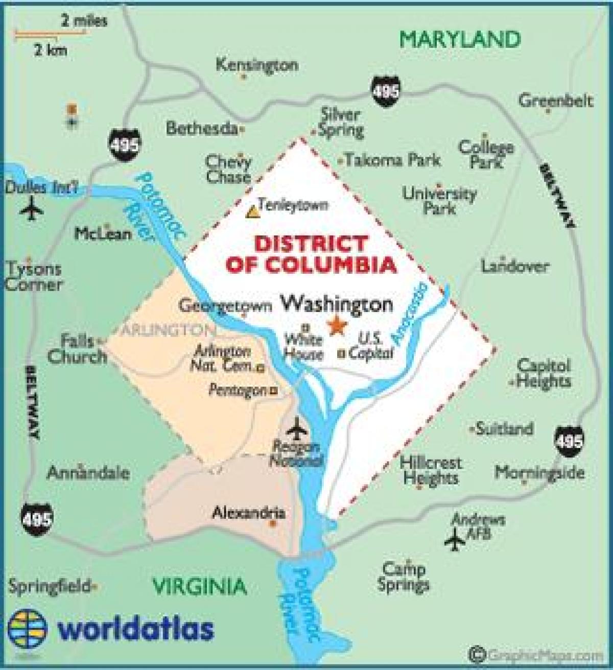 Вашингтон і штат Вашингтон карта