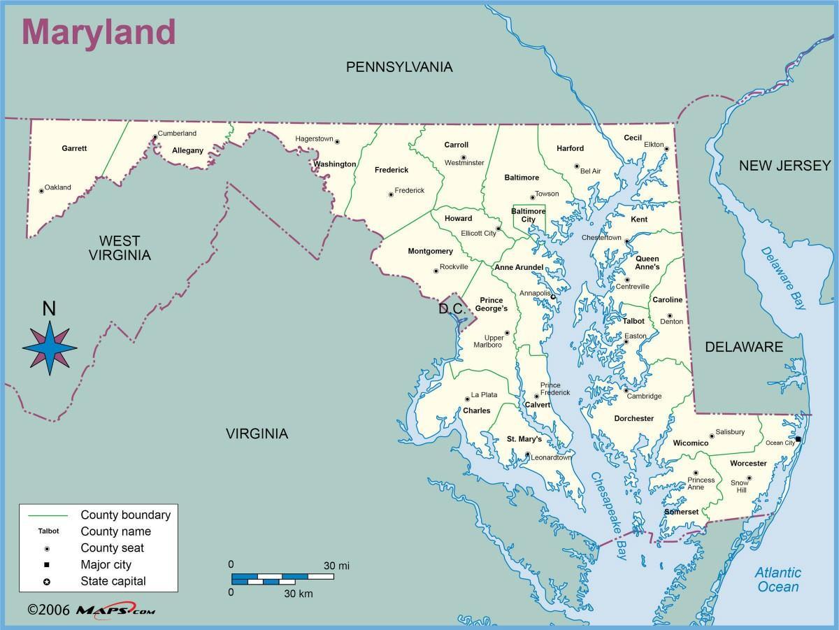 карта Меріленд і Вашингтон, округ Колумбія