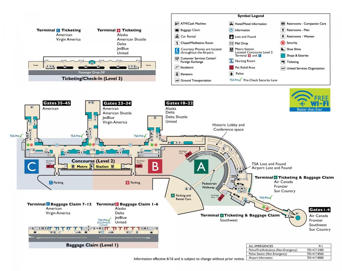 DC карту аеропорт Рейгана 