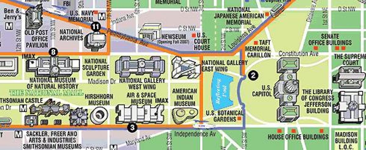 карта музеїв Вашингтона DC і пам'ятники