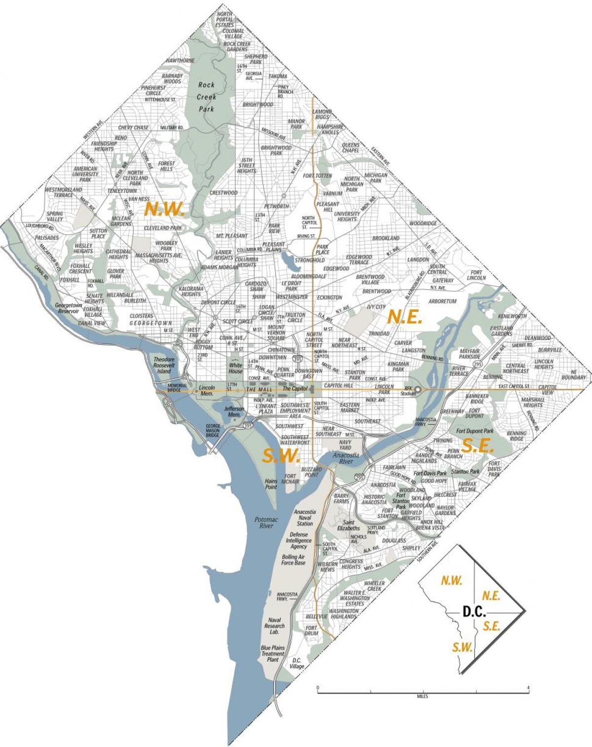 карта Вашингтона, округ Колумбія