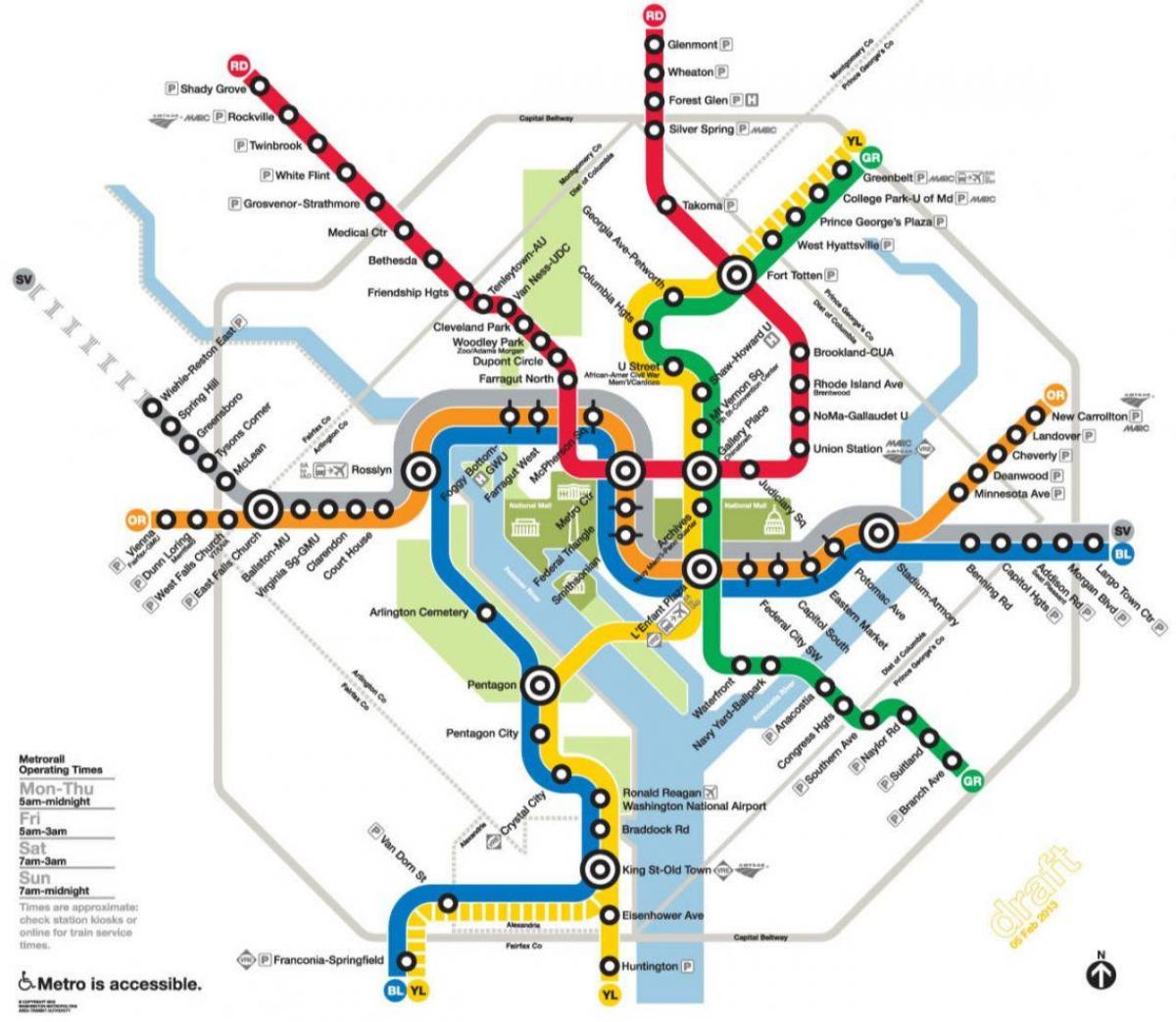 Вашингтон DC метро залізничний карта